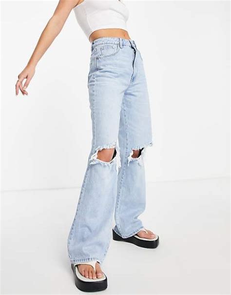 Stradivarius 90s dad jean with rips in light wash | ASOS