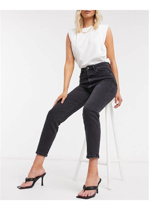 Cotton slim mom jeans with stretch in black