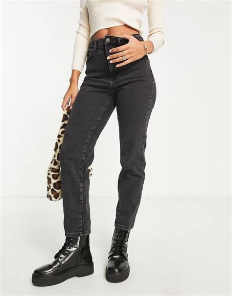 Stradivarius cotton slim mom jeans with stretch in black - ShopStyle