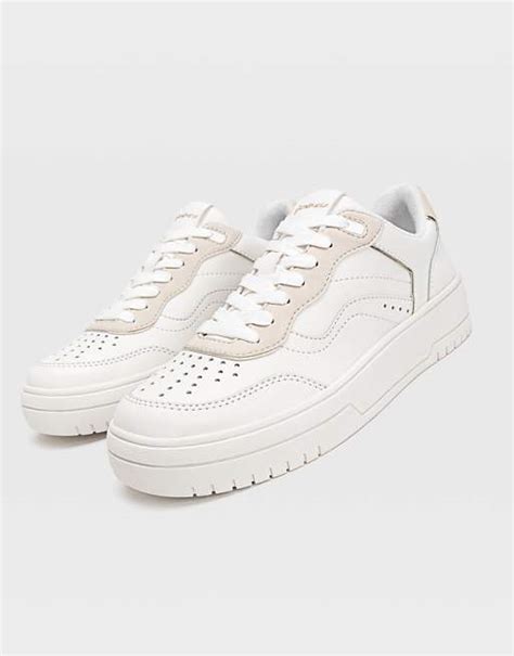 Stradivarius retro trainer with beige contrast in white | ASOS