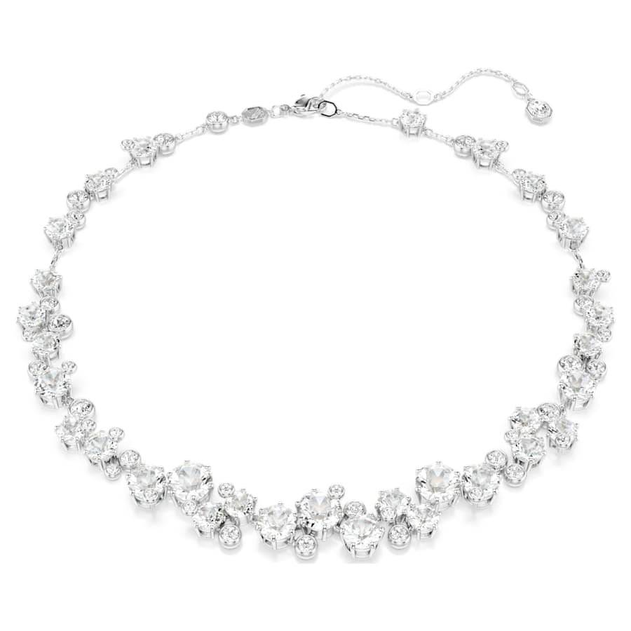 Constella necklace, Round cut, White, Rhodium plated