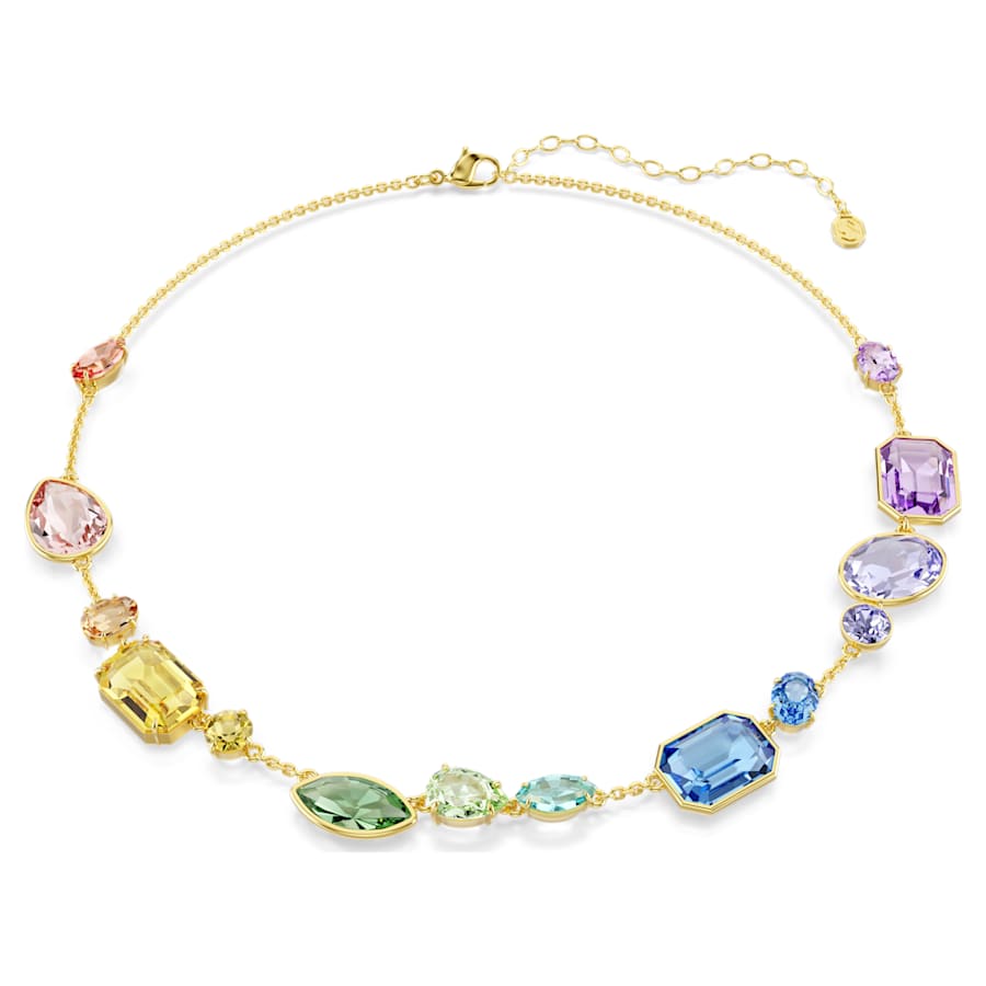 Gema necklace, Mixed cuts, Multicolored, 18K gold finish