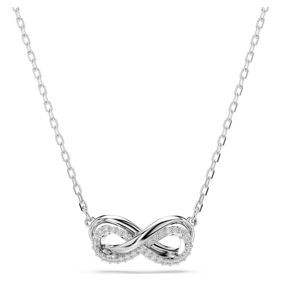 Hyperbola pendant, Pavé, Infinity, White, Rhodium plated