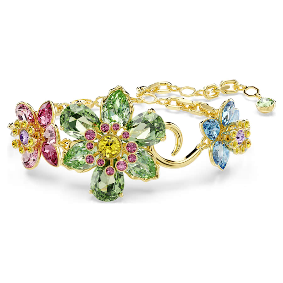 Idyllia bracelet, Mixed cuts, Flower, Multicolored, 18K gold finish
