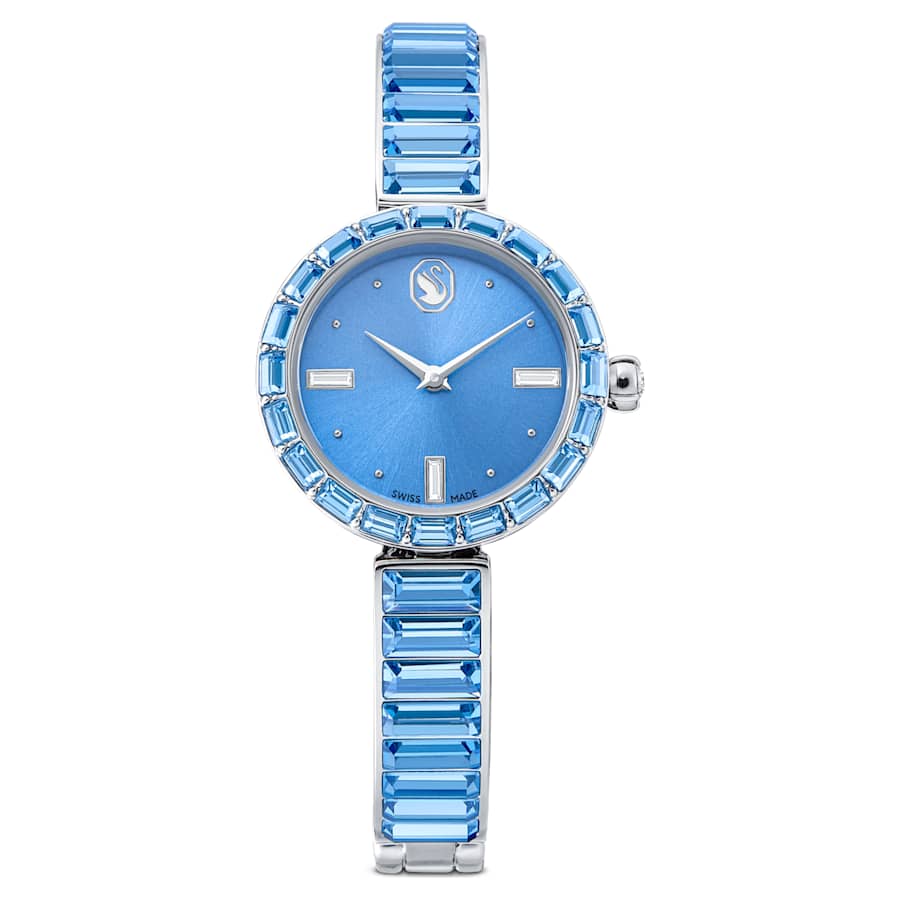 Matrix bangle watch, Swiss Made, Crystal bracelet, Blue, Stainless steel