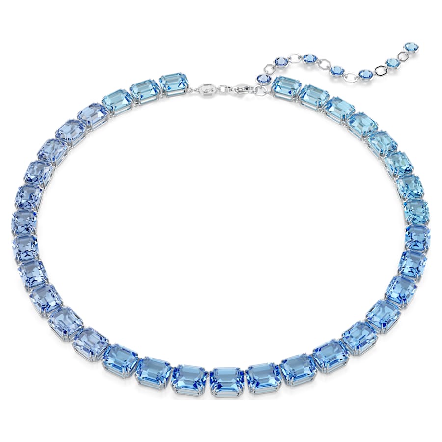Millenia necklace, Octagon cut, Color gradient, Blue, Rhodium plated