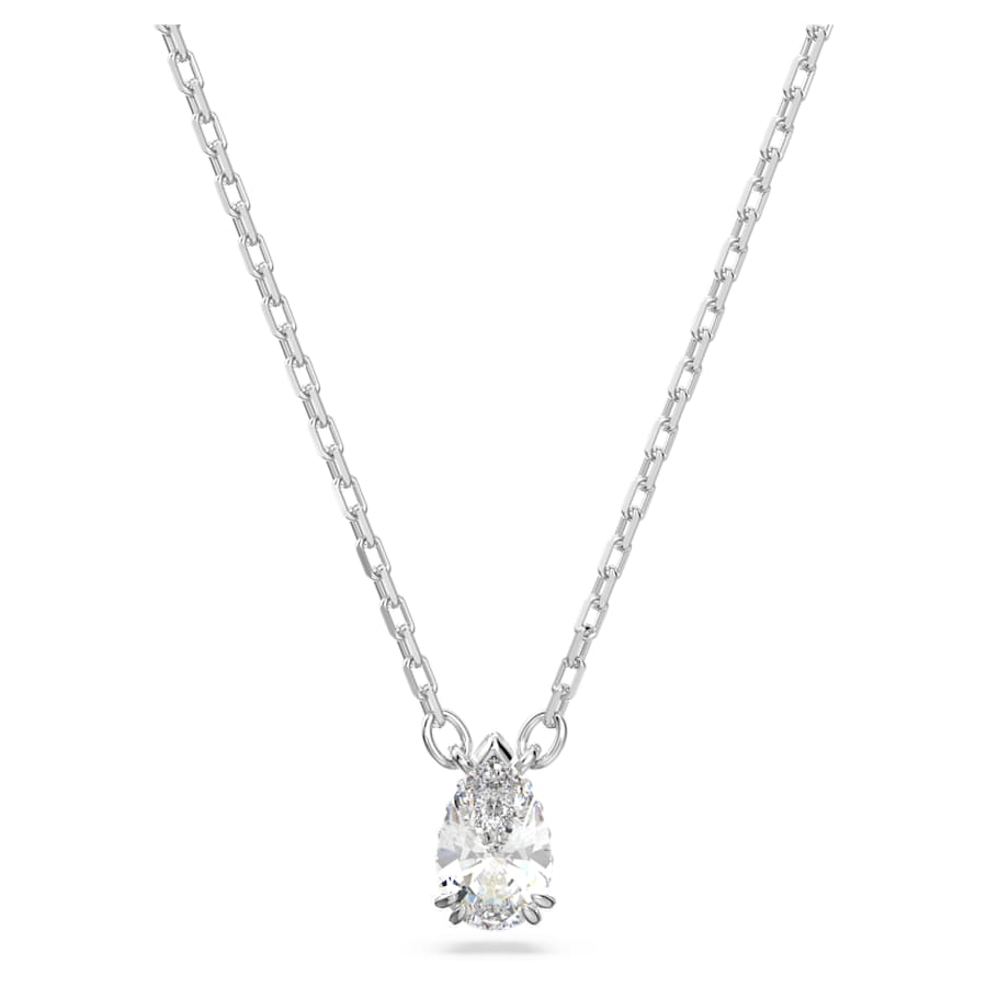 Stilla pendant, Pear cut, White, Rhodium plated
