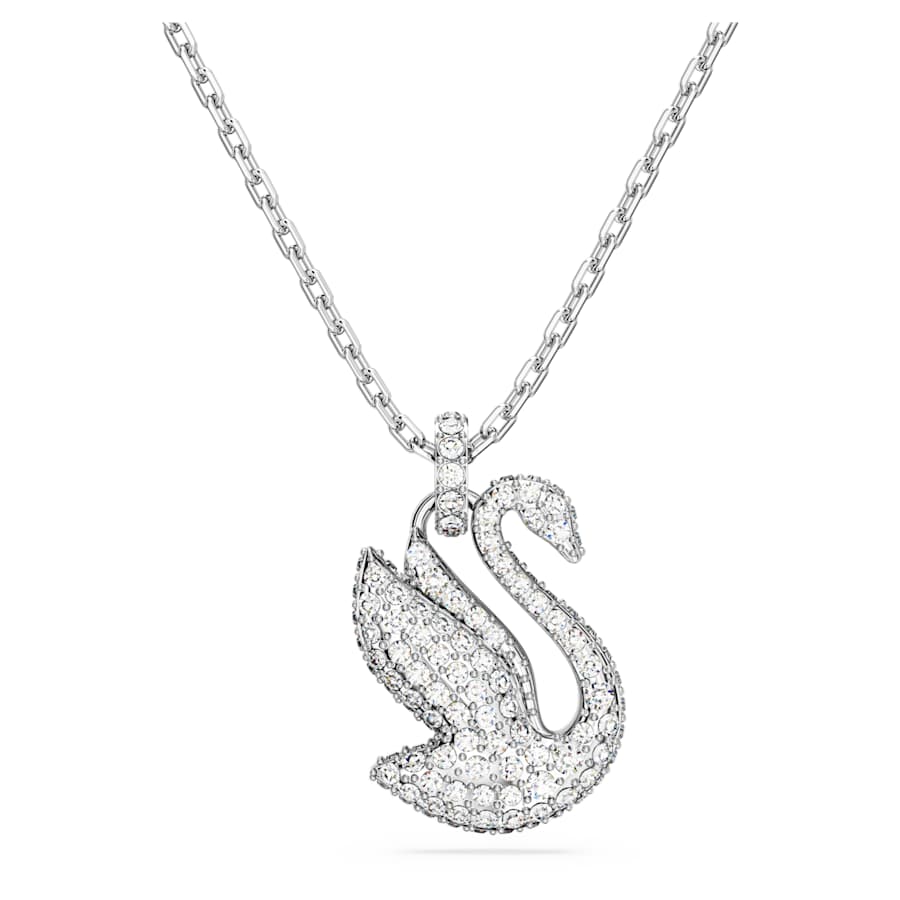 Swan pendant, Swan, Medium, White, Rhodium plated