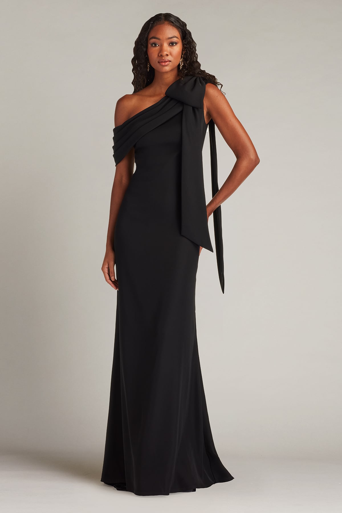Cassia Bow-Shoulder Crepe Gown