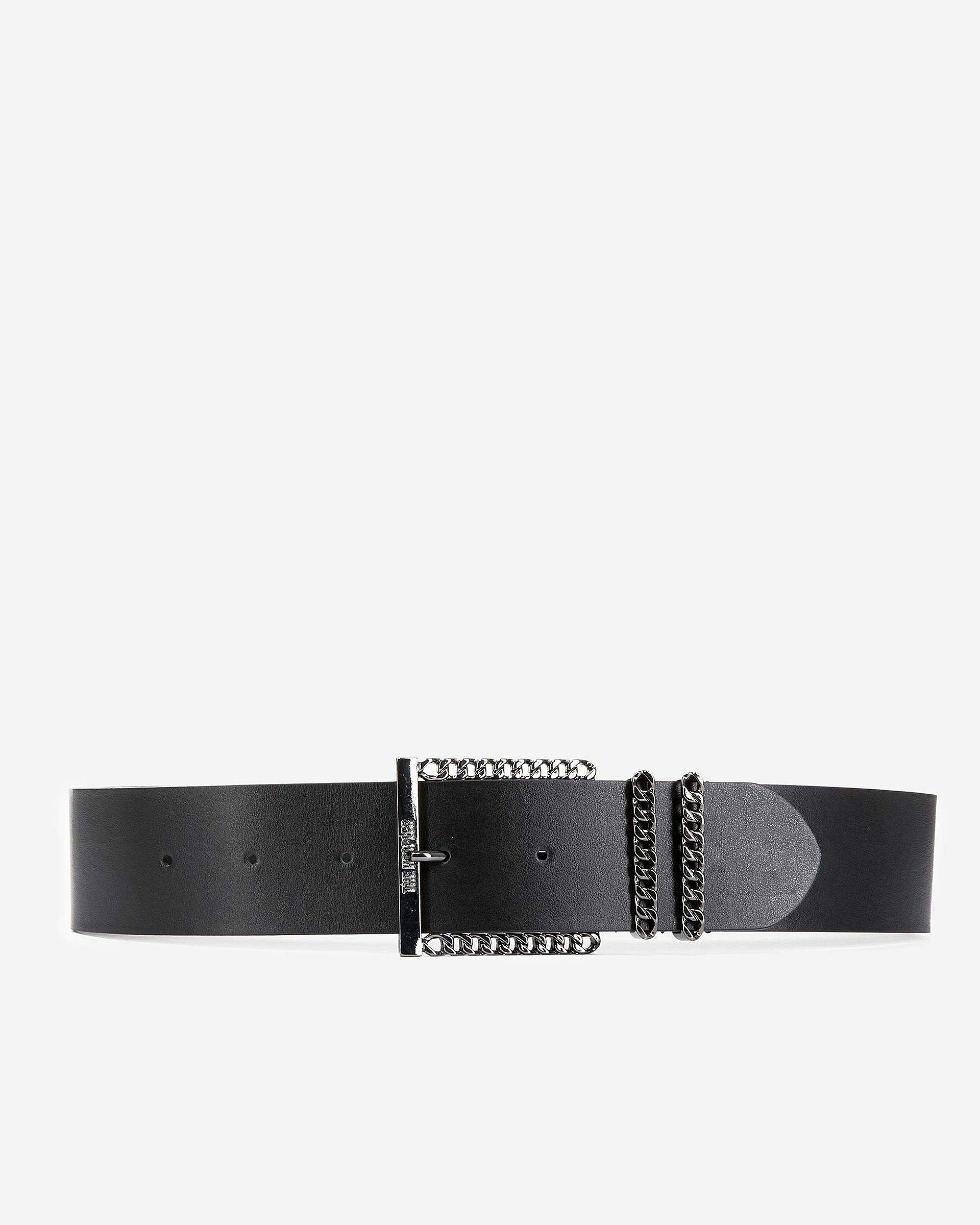 Chain-Buckle Leather Belt