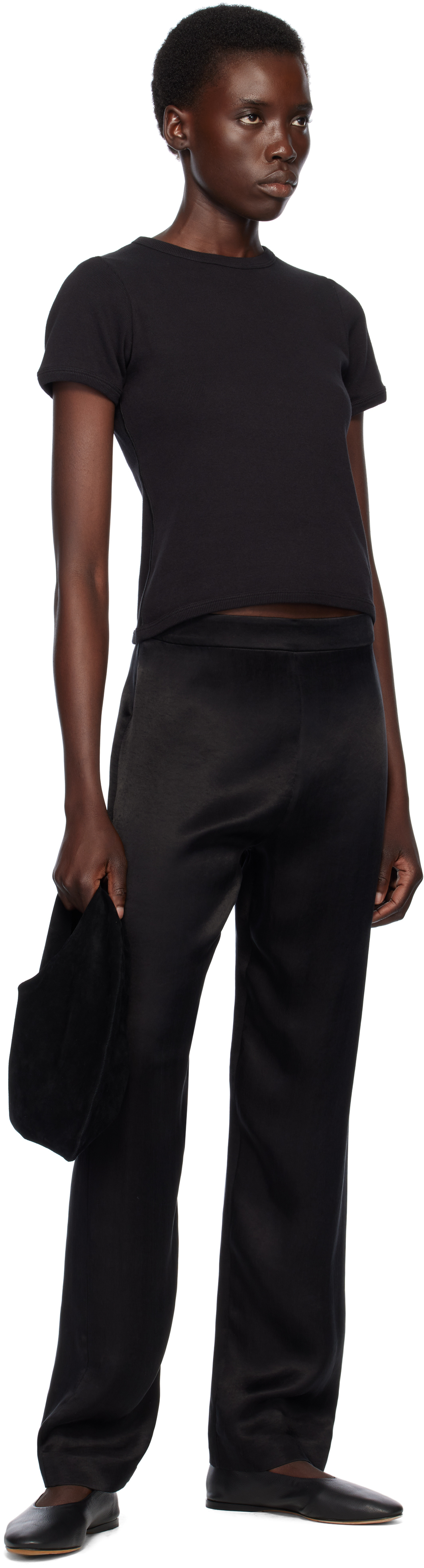 Rear view of the draped suede panel