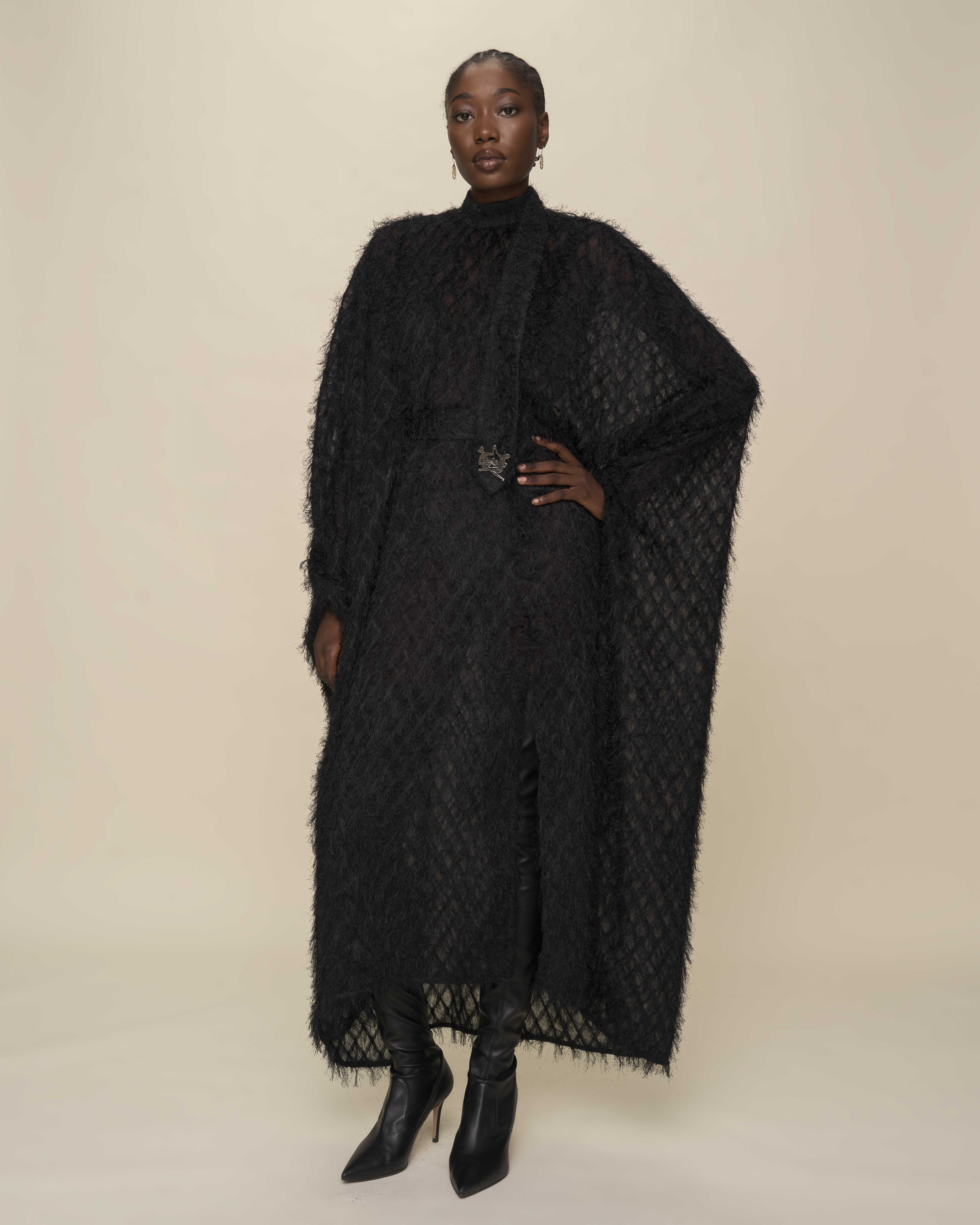 Black Foulard Tinsel Kaftan