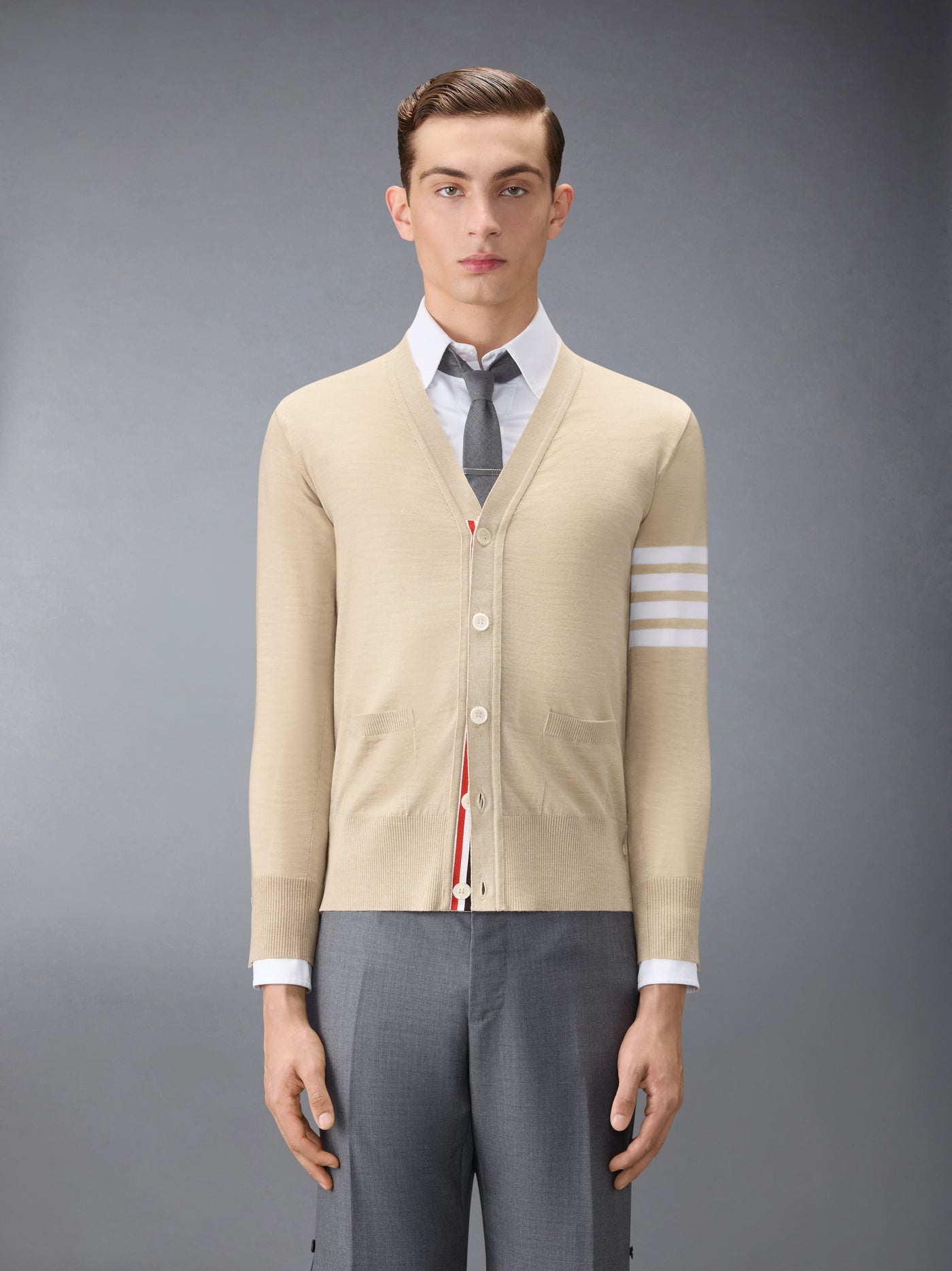Merino Wool 4-Bar Classic V-Neck Cardigan