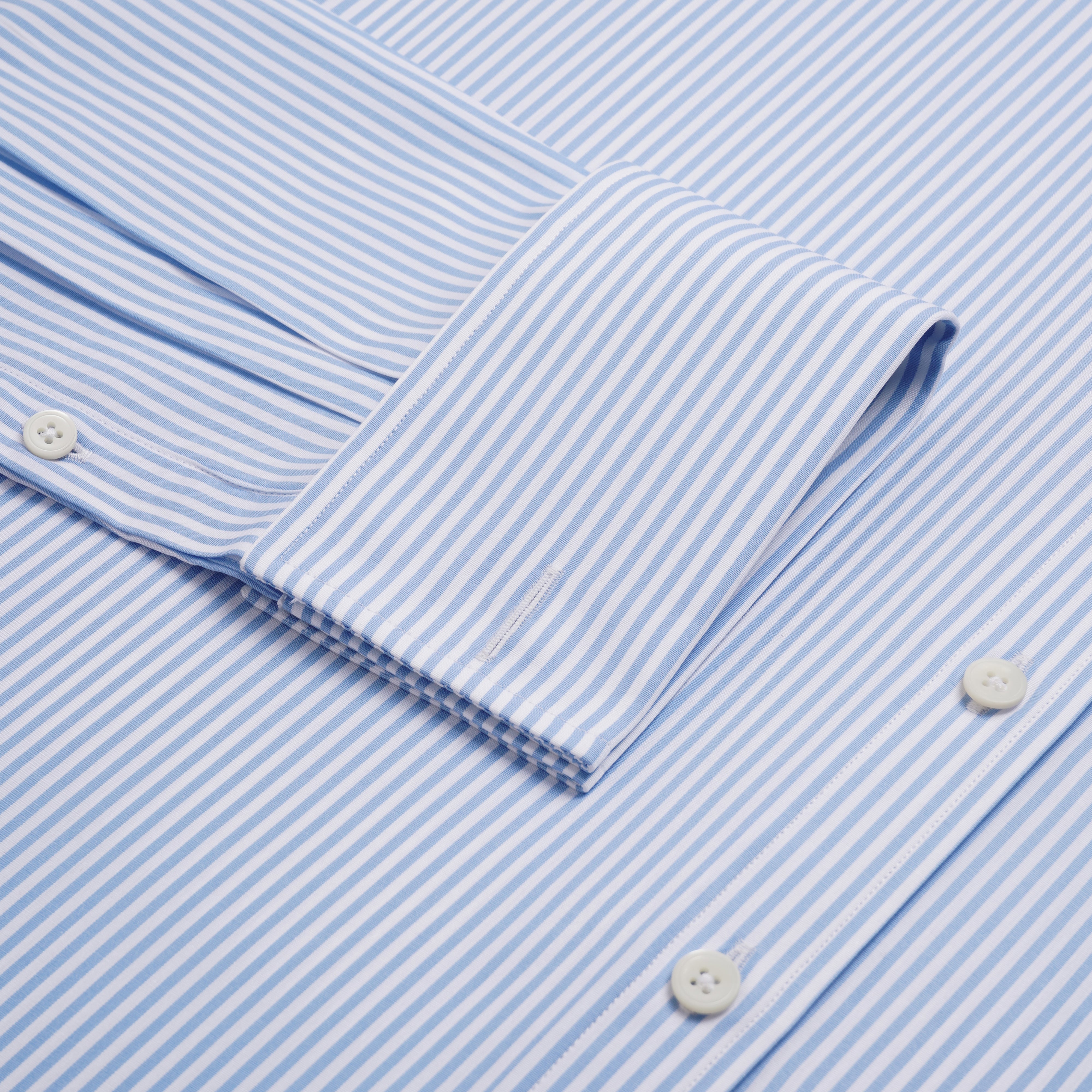Pale Blue & White Tailored Fit Double Cuff Essential Bengal Stripe For