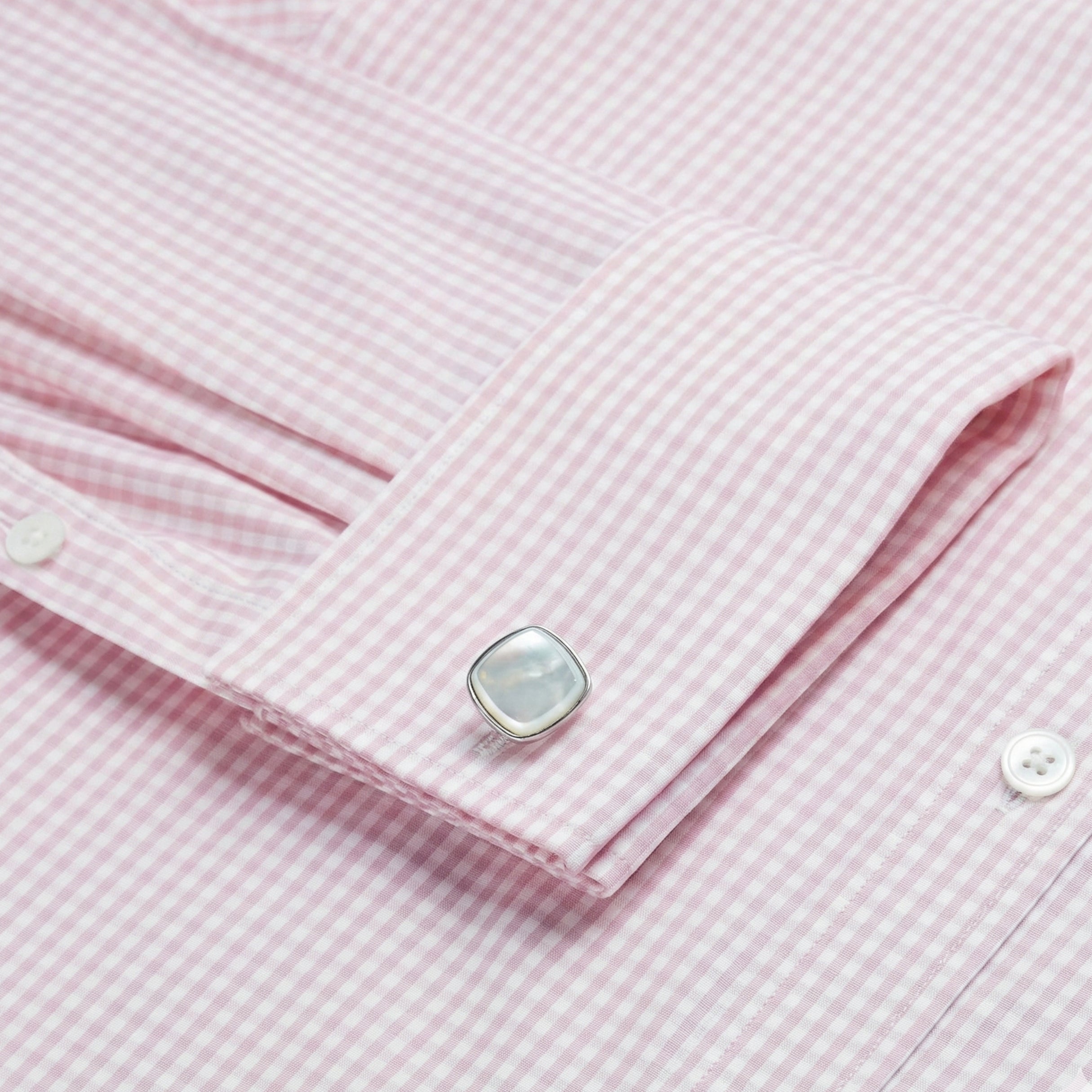 Pale Pink & White Classic Fit Double Cuff Essential Gingham Formal Shi