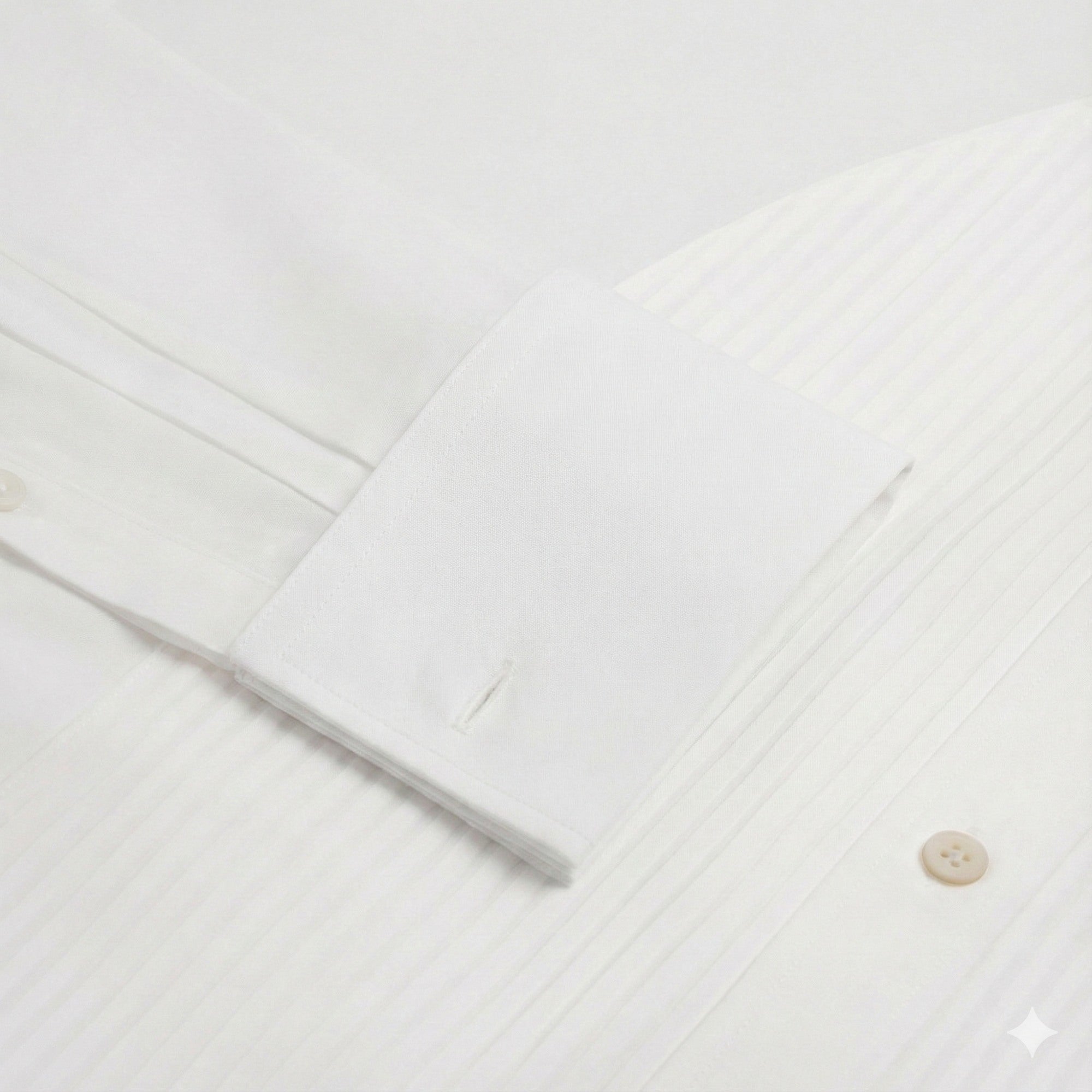 White Classic Fit Double Cuff Pleat Front Poplin Evening Shirt