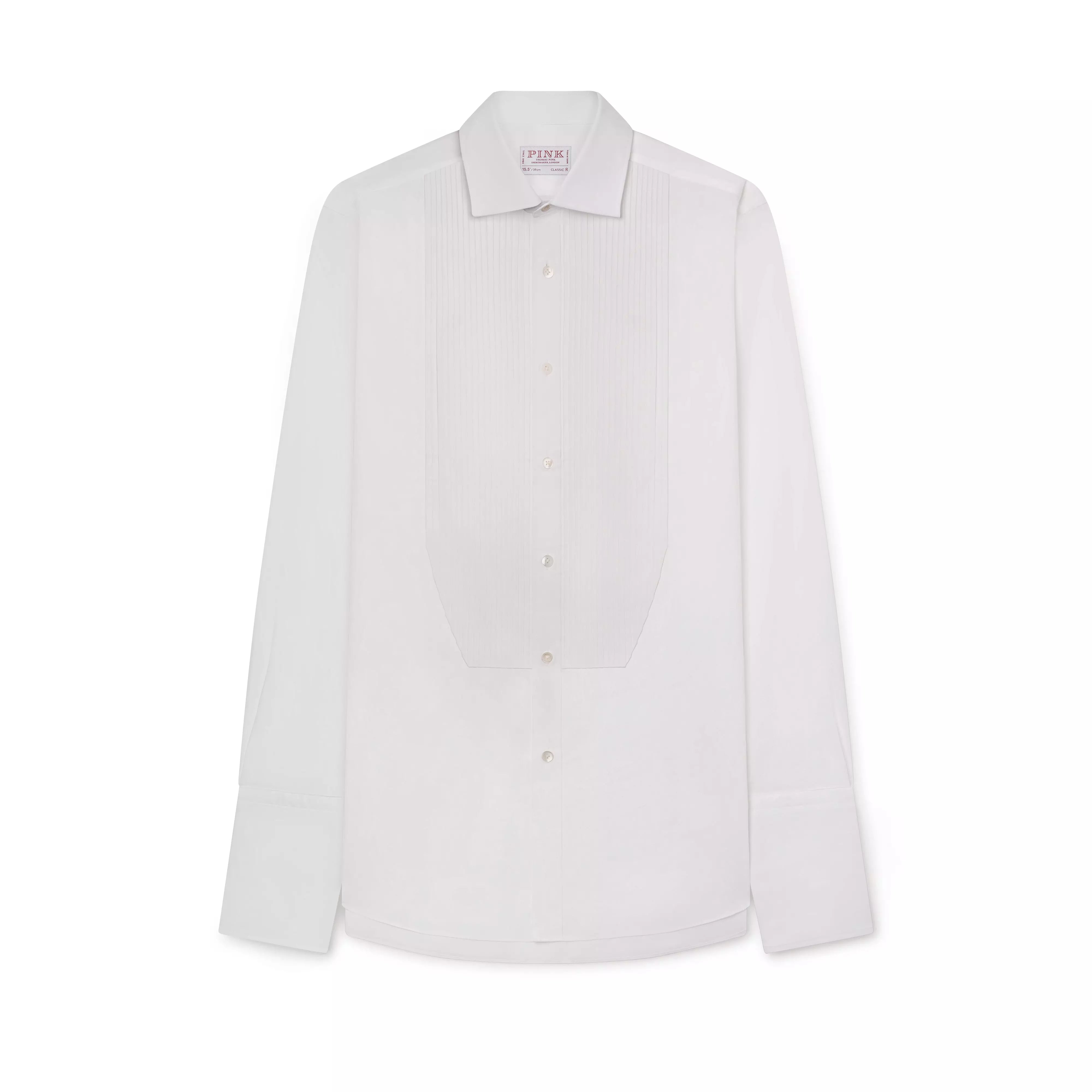 White Classic Fit Double Cuff Pleat Front Poplin Evening Shirt