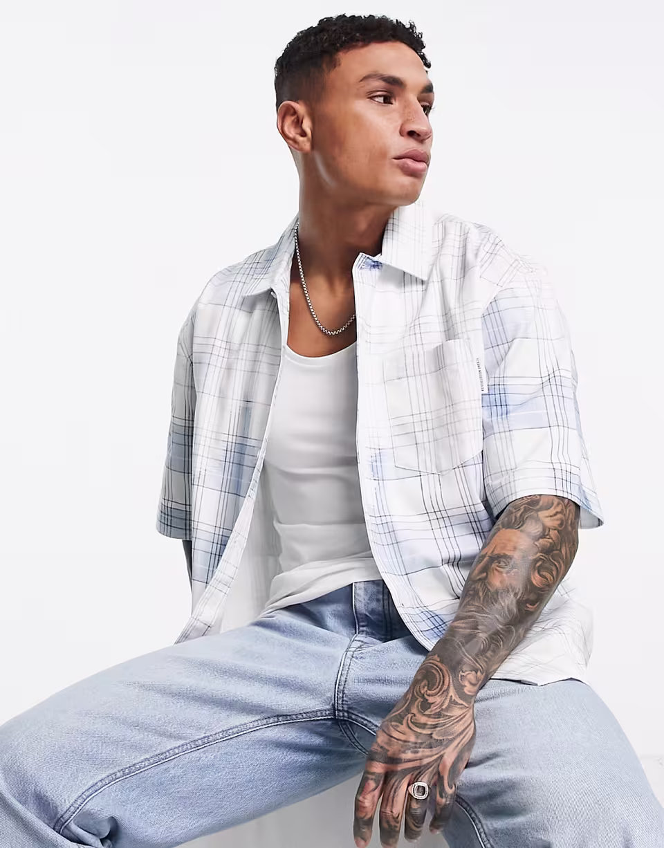 Oversized Shirt in Bleached Blue and White Check