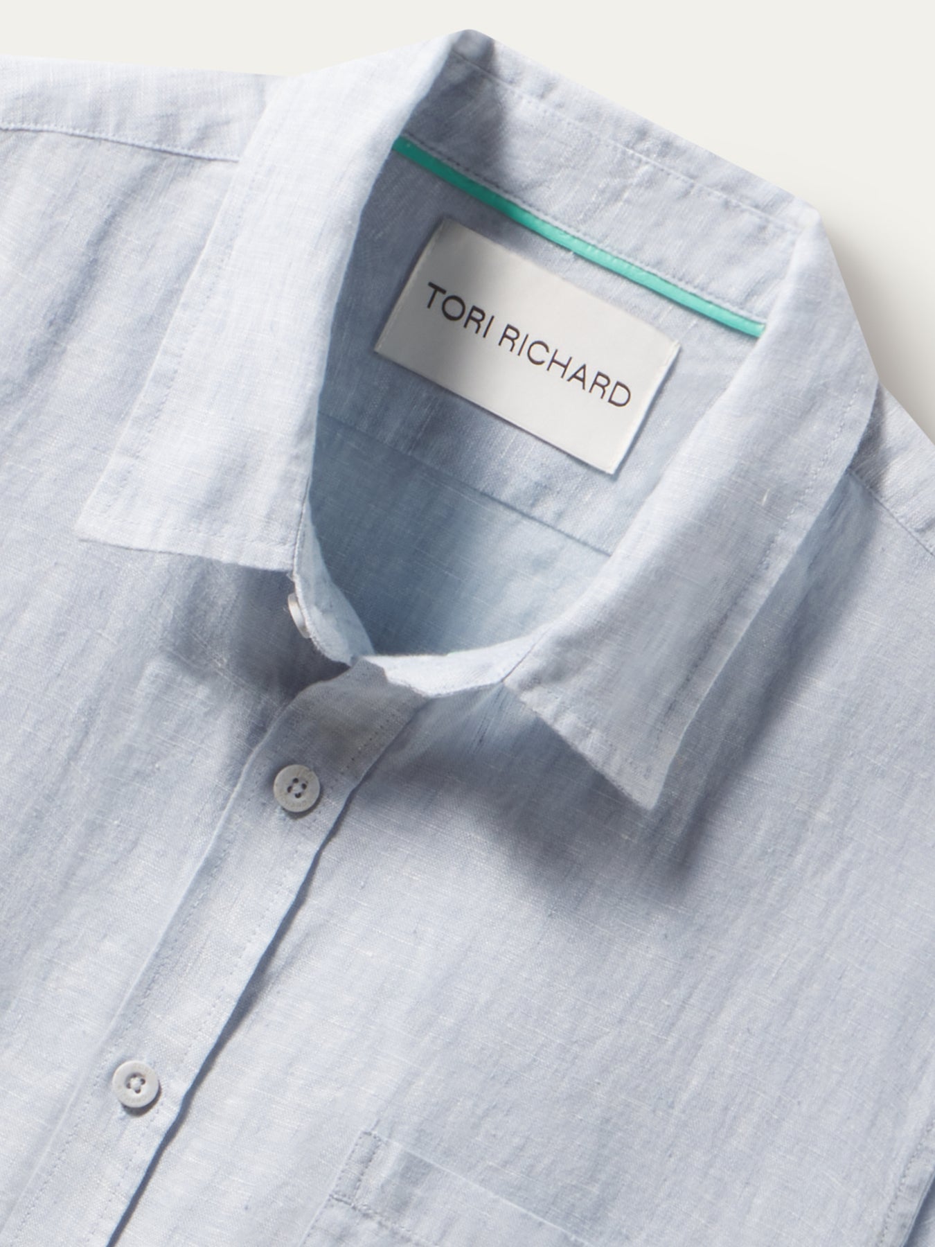 Chambray profile with the same camp-shirt ease