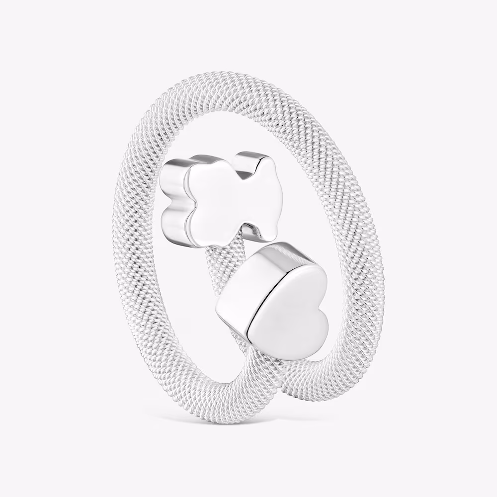 Silver Spiral Ring with Motifs Icon Mesh