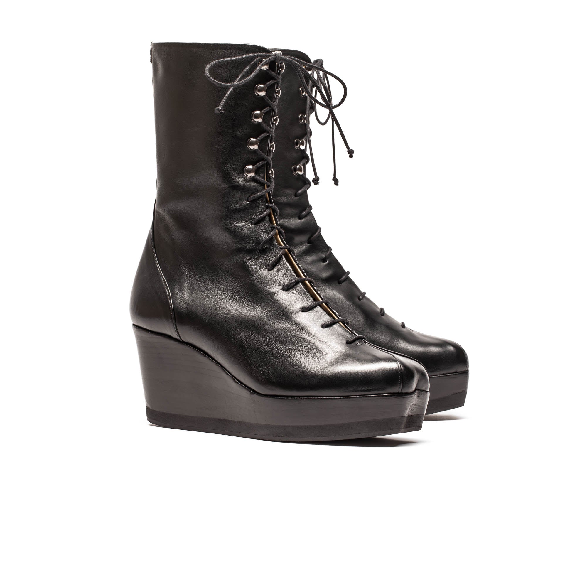JONES Black Leather Wedge Boot