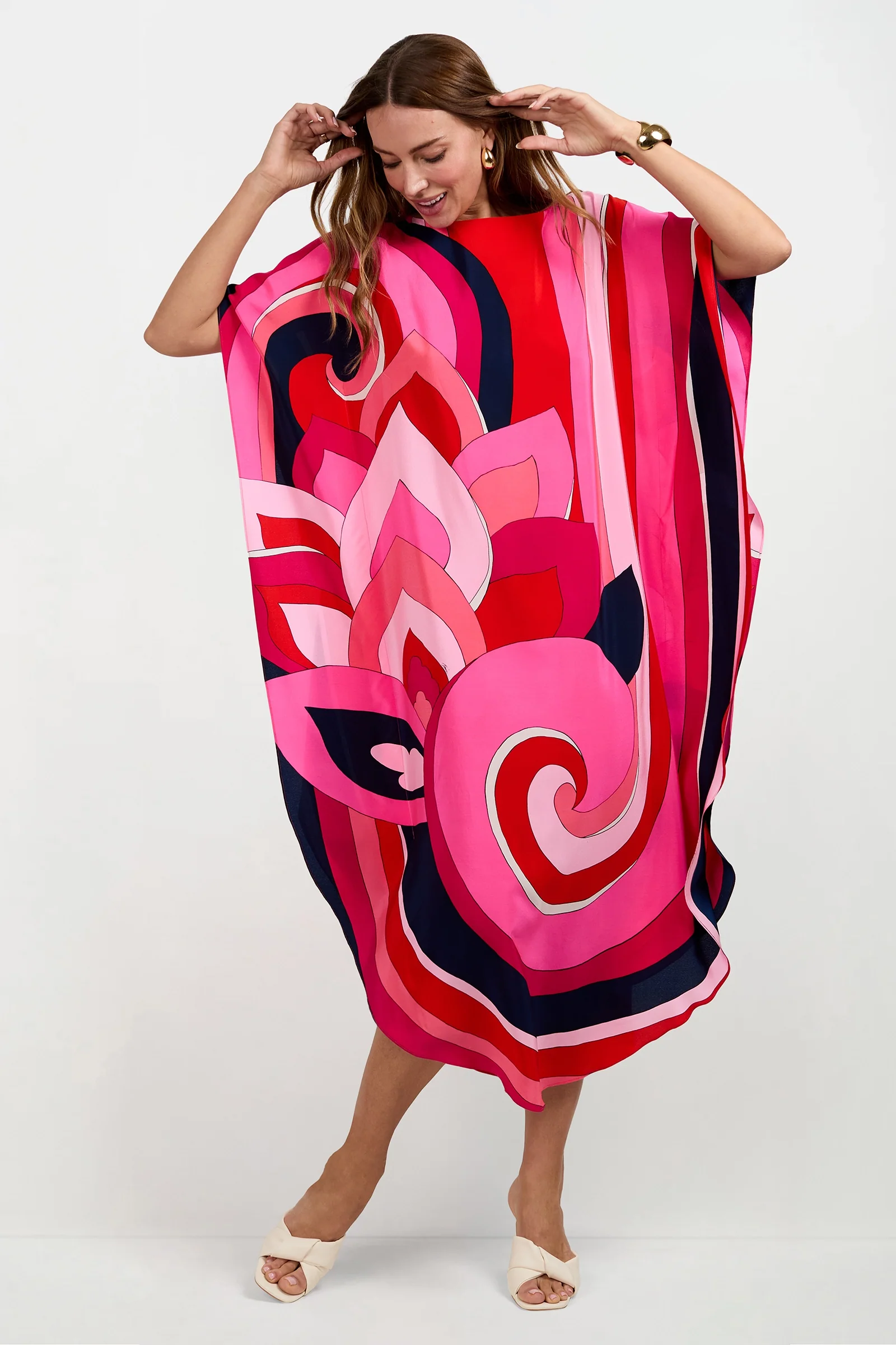 side sweep of the maxi-length caftan