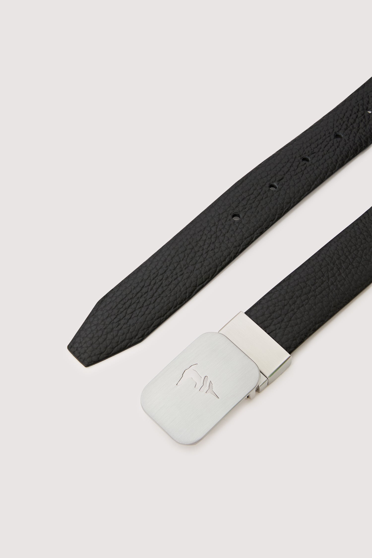 Reversible calf leather belt with greyhound buckle — alternate angle