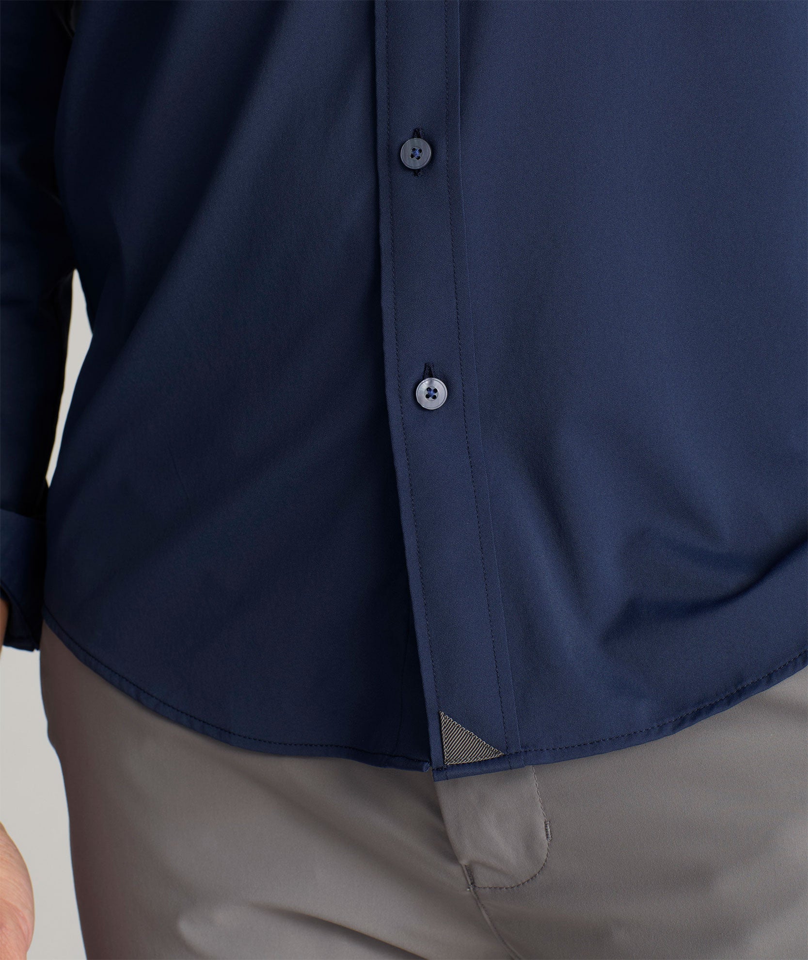 Side profile showing the performance shirt drape