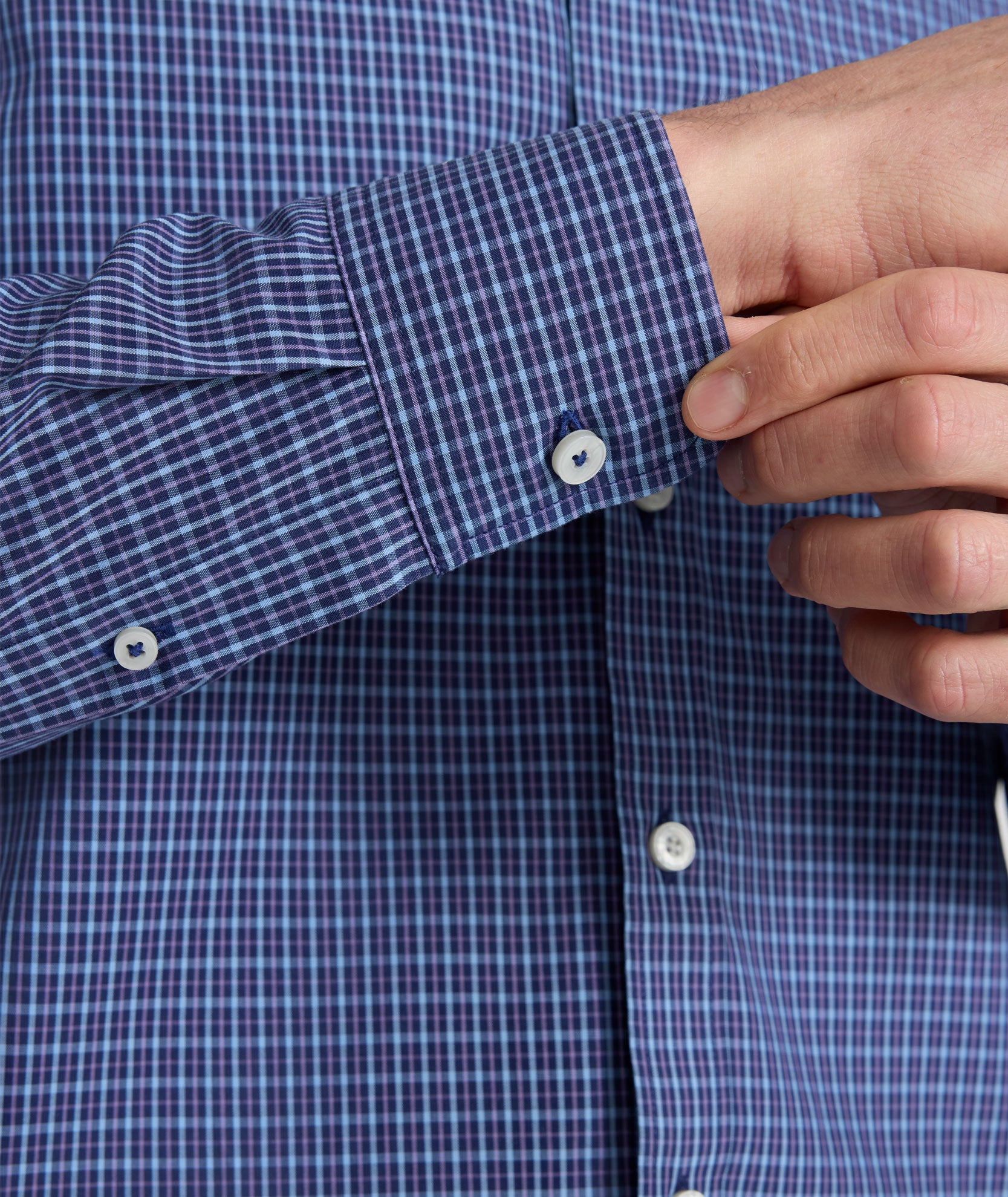 Morales plaid showing the wider wrinkle-free family