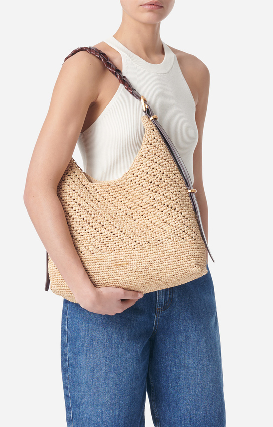 Large Jess Raffia Hobo Bag — side or scale view