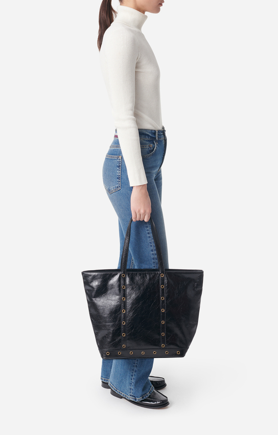 Leather L Zipped Cabas Tote — side or scale view