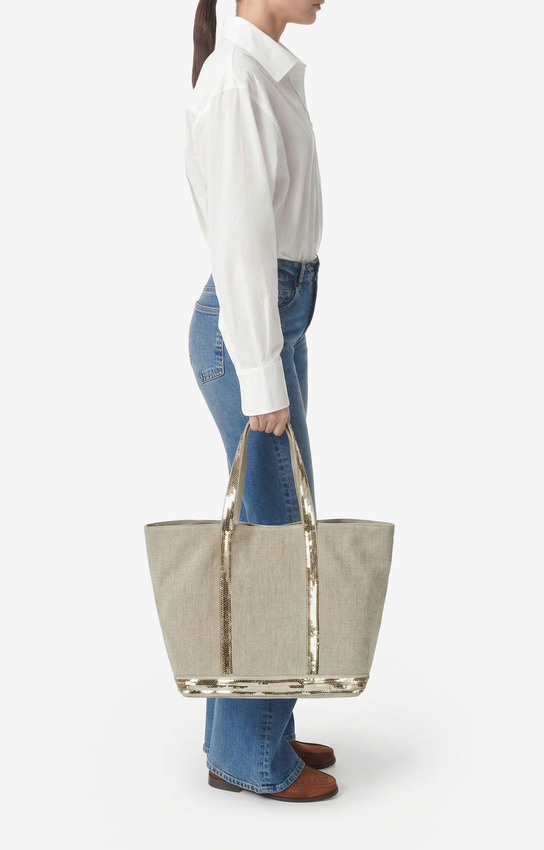 Linen L Zipped Cabas Tote — side or scale view