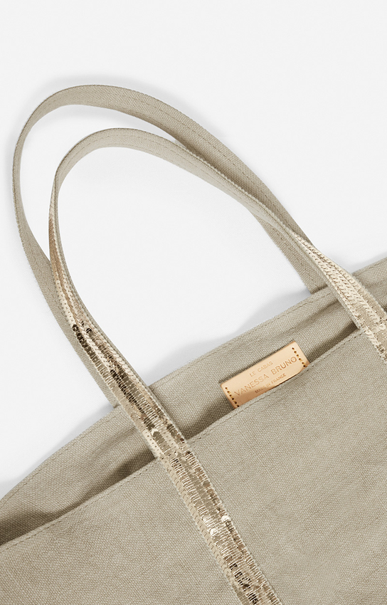 Linen L Zipped Cabas Tote — material close-up
