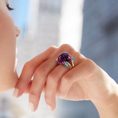 Candy Ring in Amethyst and Turquoise detail