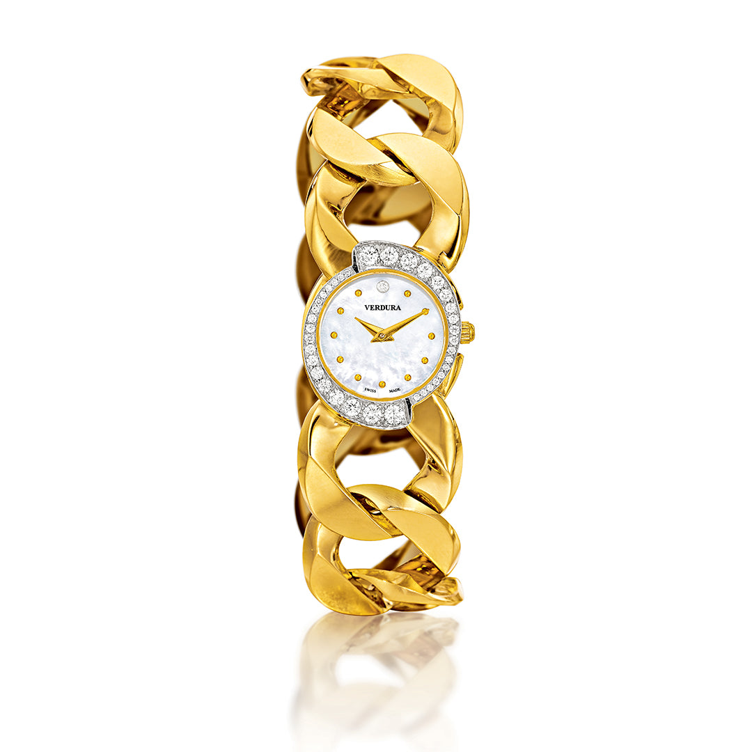 Curb-Link Bracelet Watch with Diamonds detail