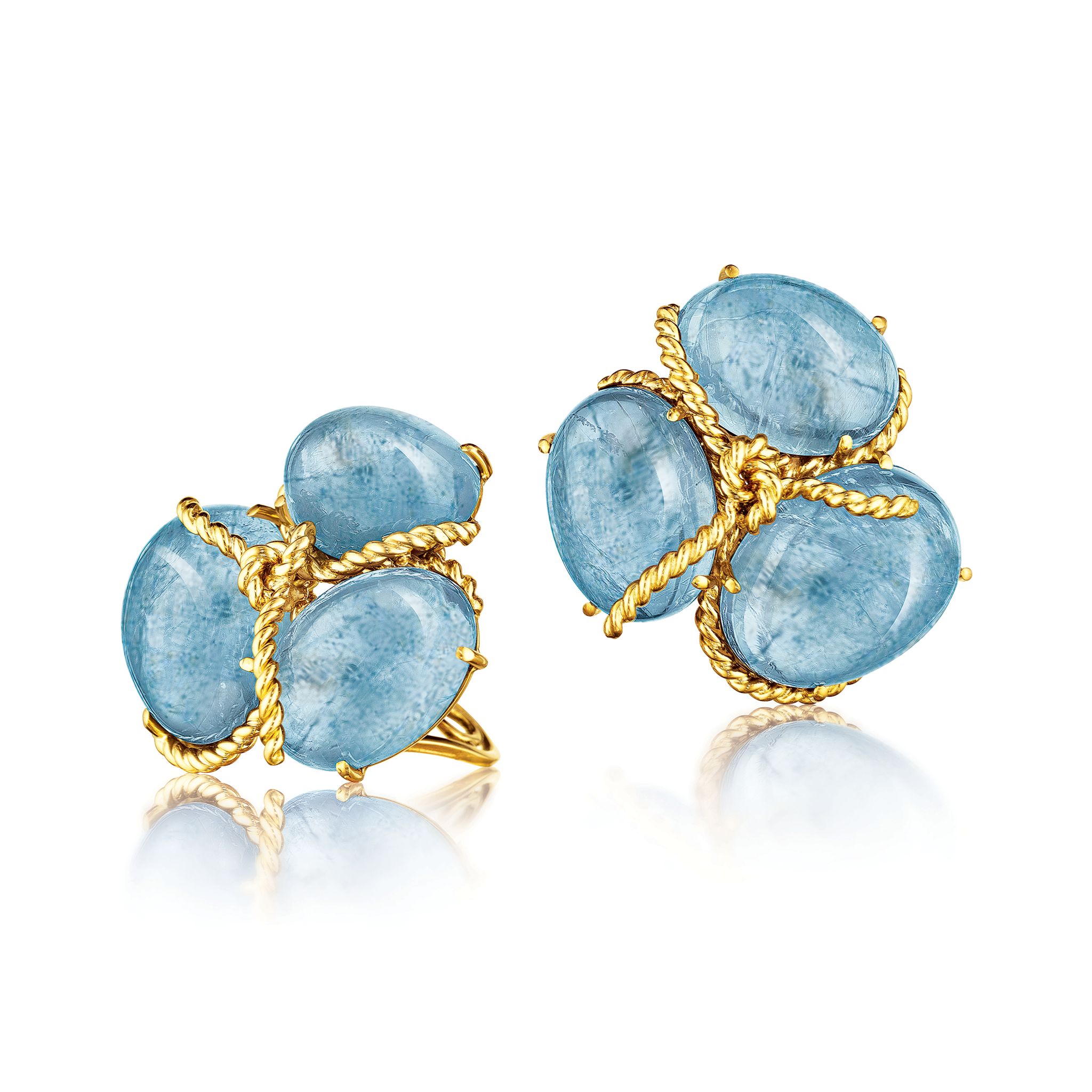 Rope Knot Earclips in Aquamarine detail