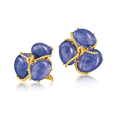 Rope Knot Earclips in Tanzanite detail