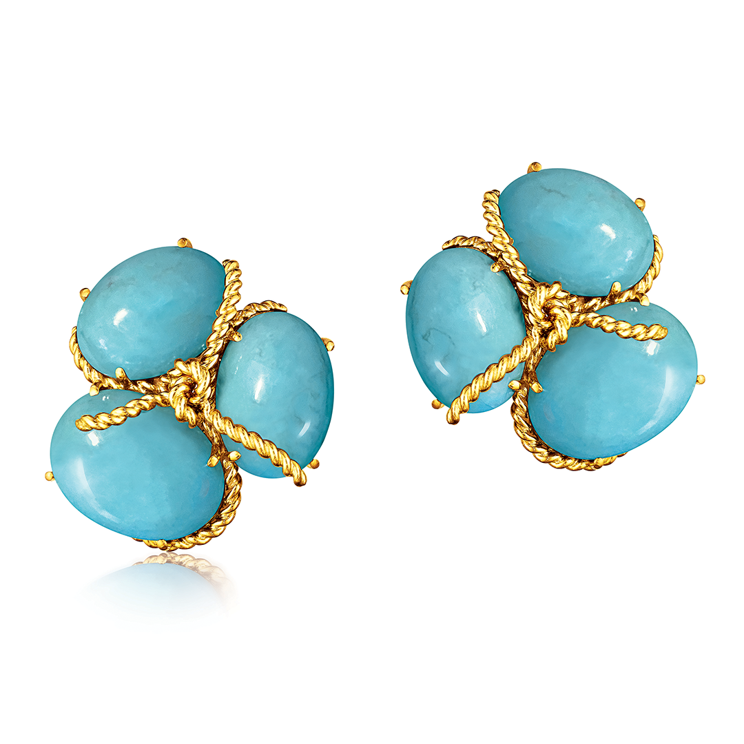 Rope Knot Earclips in Turquoise detail