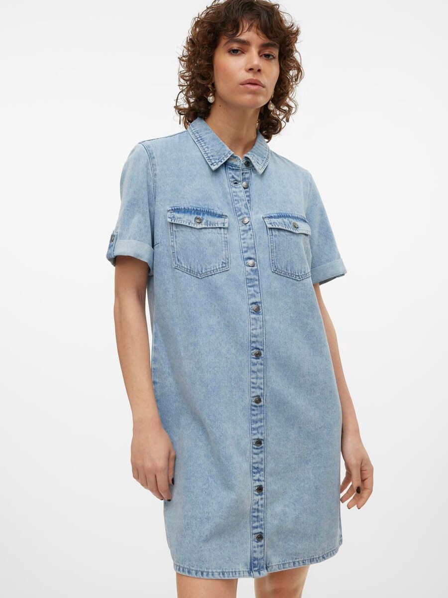 Short Sleeve Button Down Denim Dress angle 2