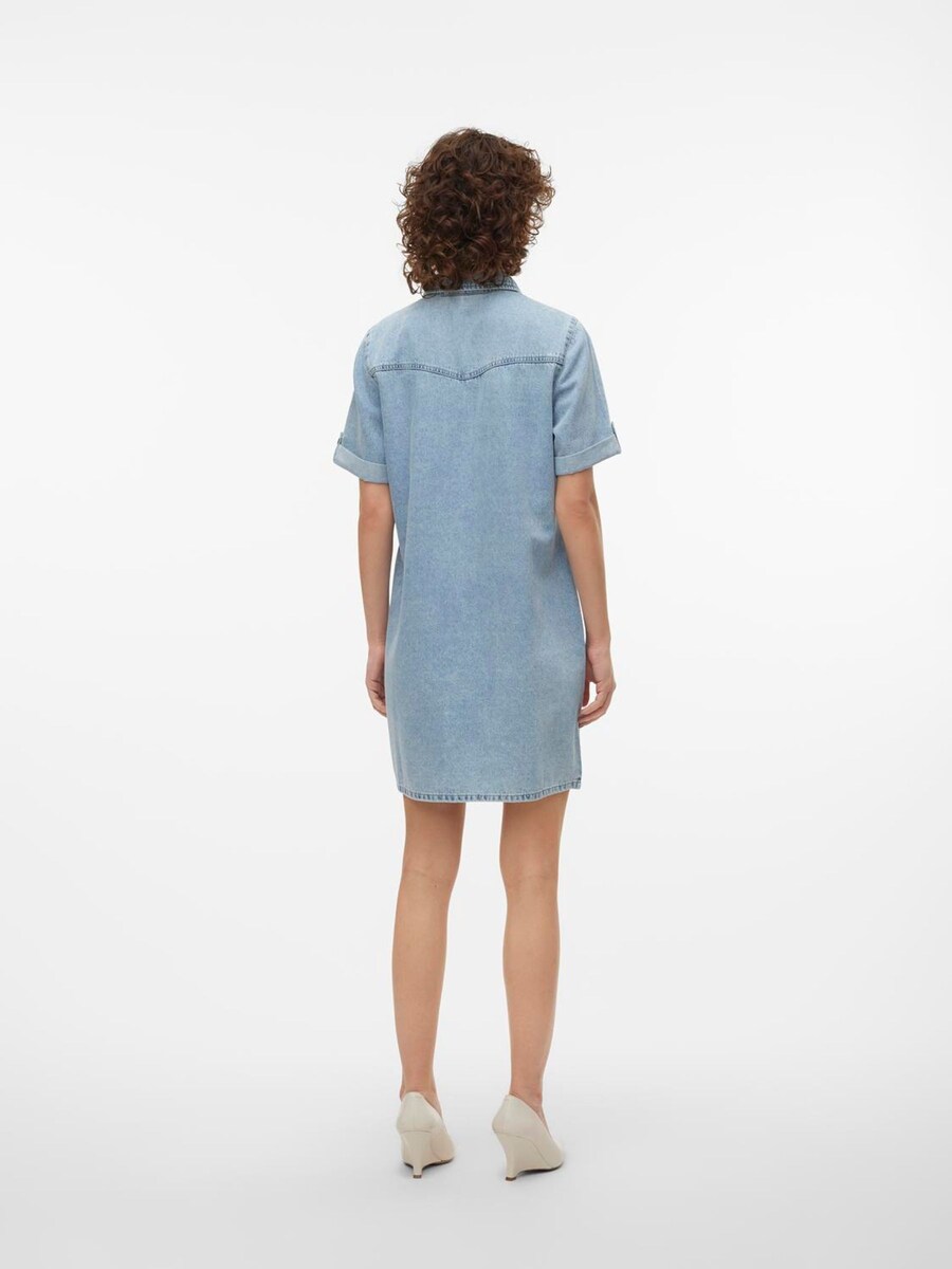 Short Sleeve Button Down Denim Dress angle 3