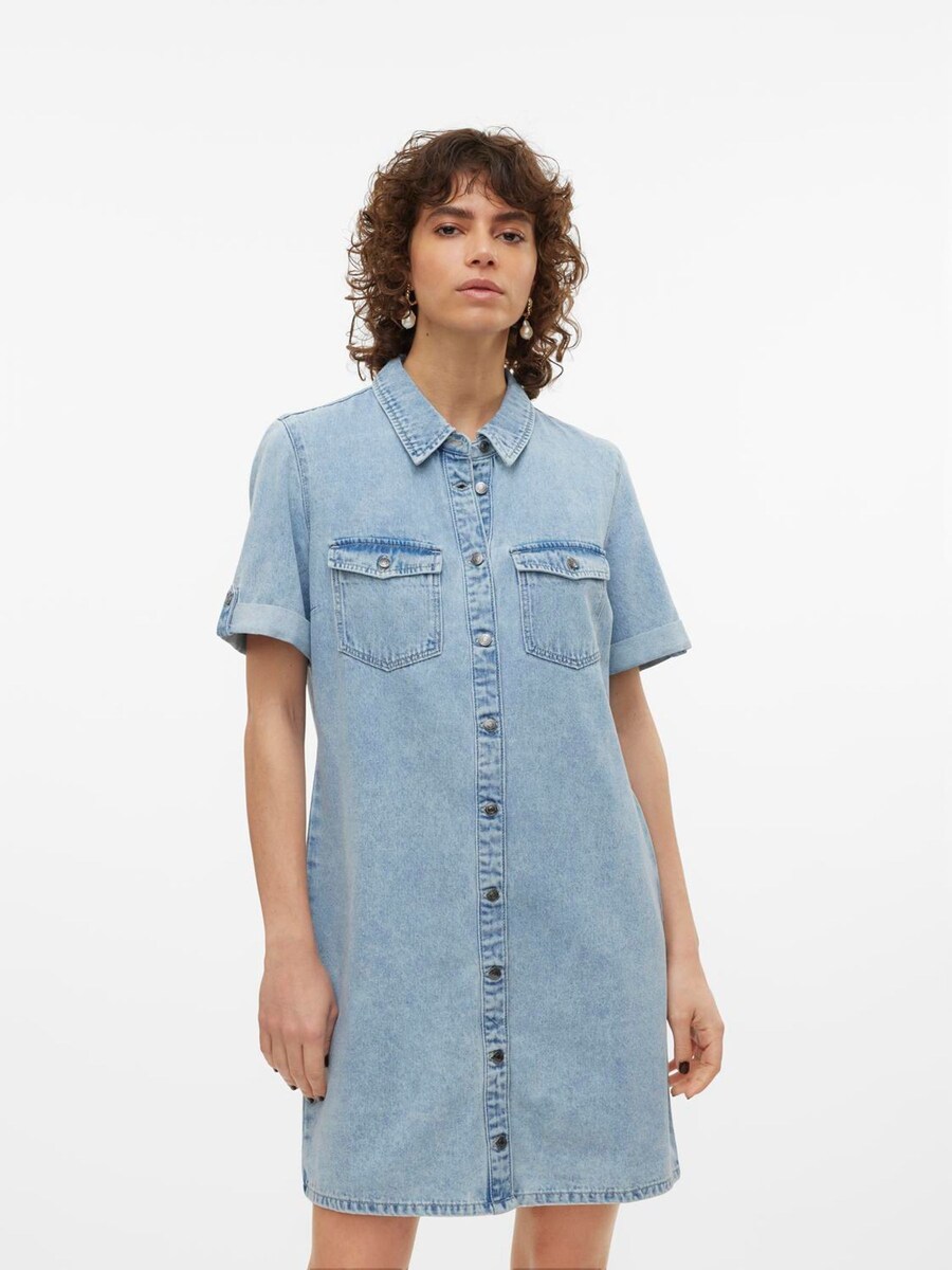 Short Sleeve Button Down Denim Dress angle 4
