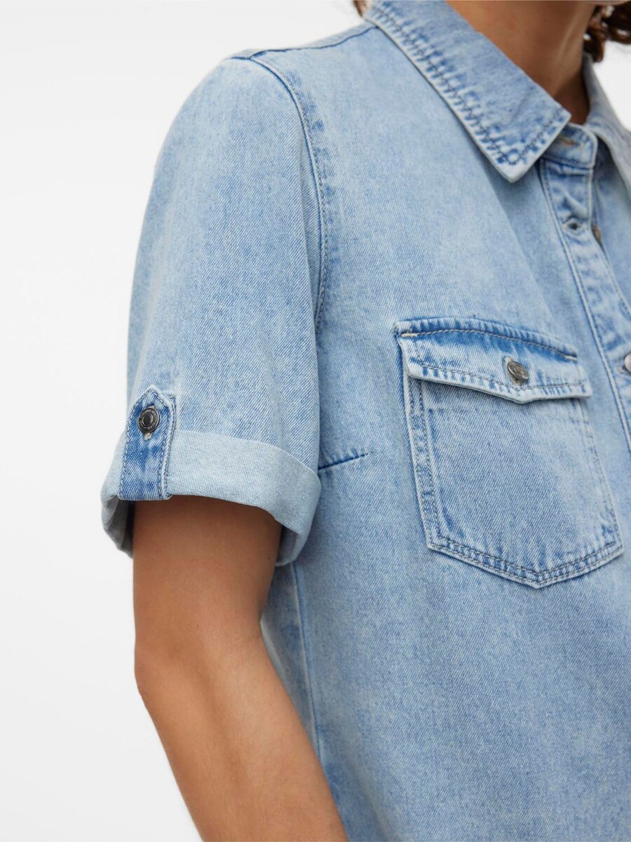 Short Sleeve Button Down Denim Dress angle 5