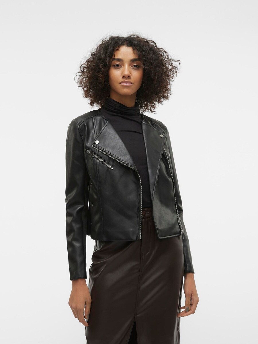 Collarless Faux Leather Jacket