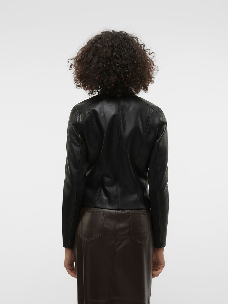 Collarless Faux Leather Jacket angle 2