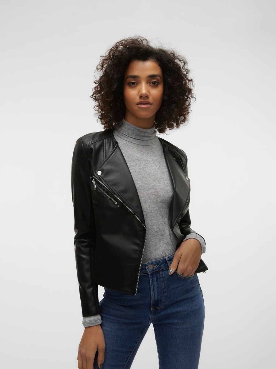 Collarless Faux Leather Jacket angle 4