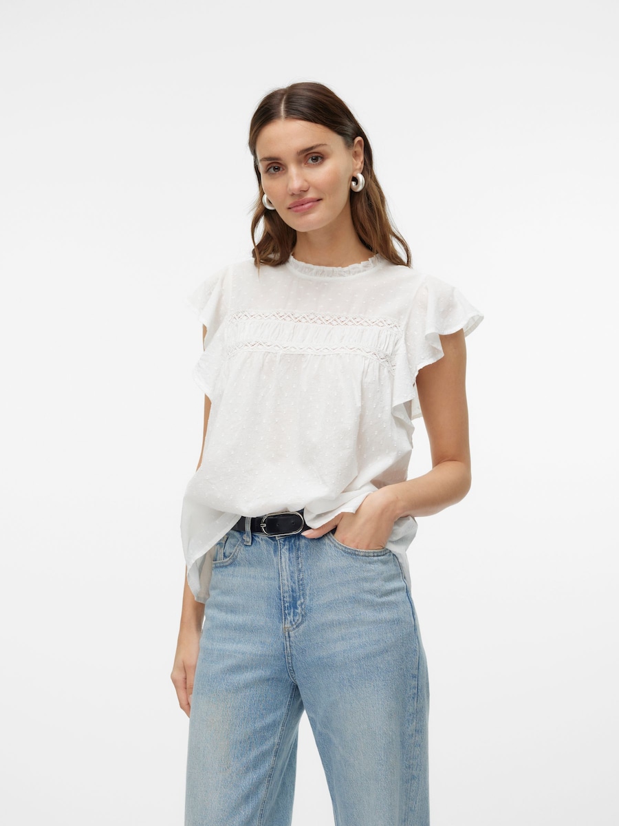 Dobby Lace Detail Short Sleeve Blouse