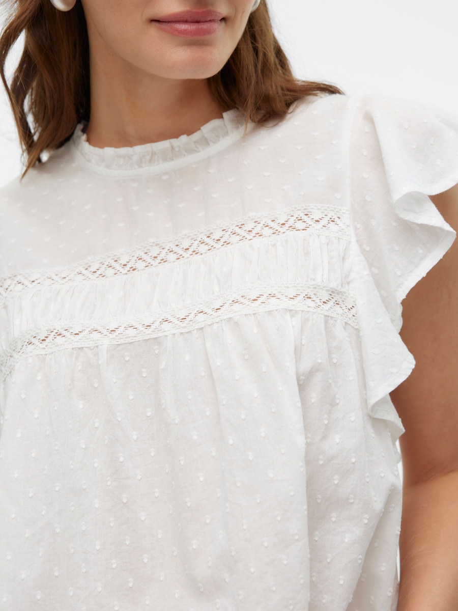 Dobby Lace Detail Short Sleeve Blouse angle 3