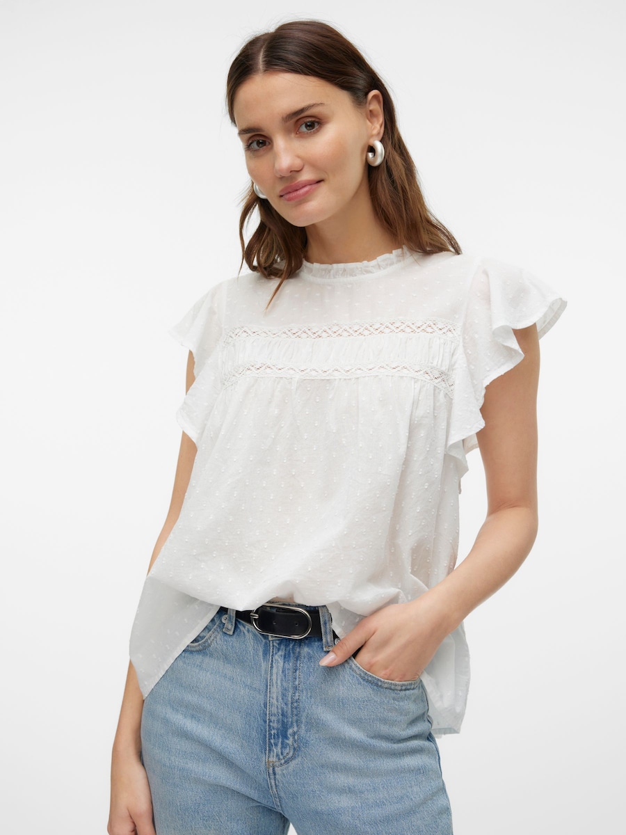 Dobby Lace Detail Short Sleeve Blouse angle 4