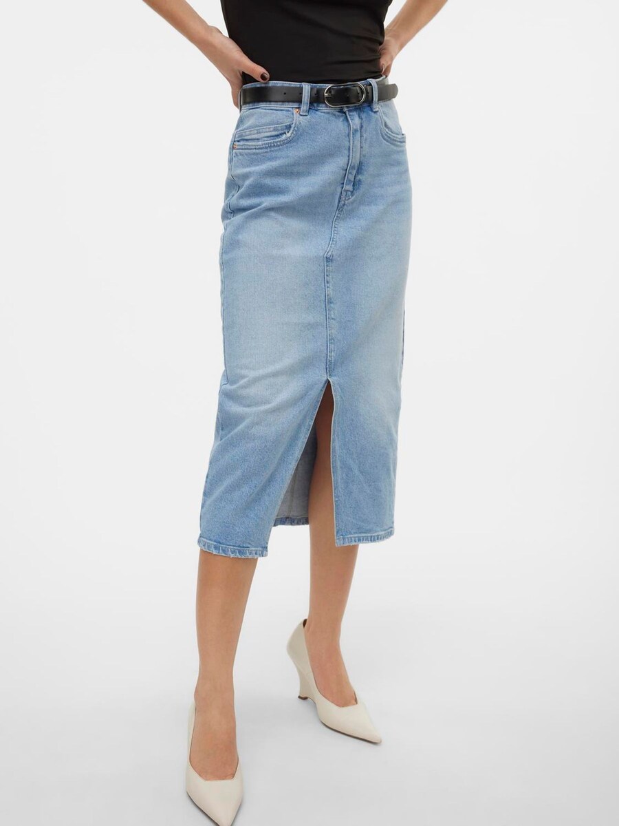 High Waisted Denim Midi Skirt angle 2