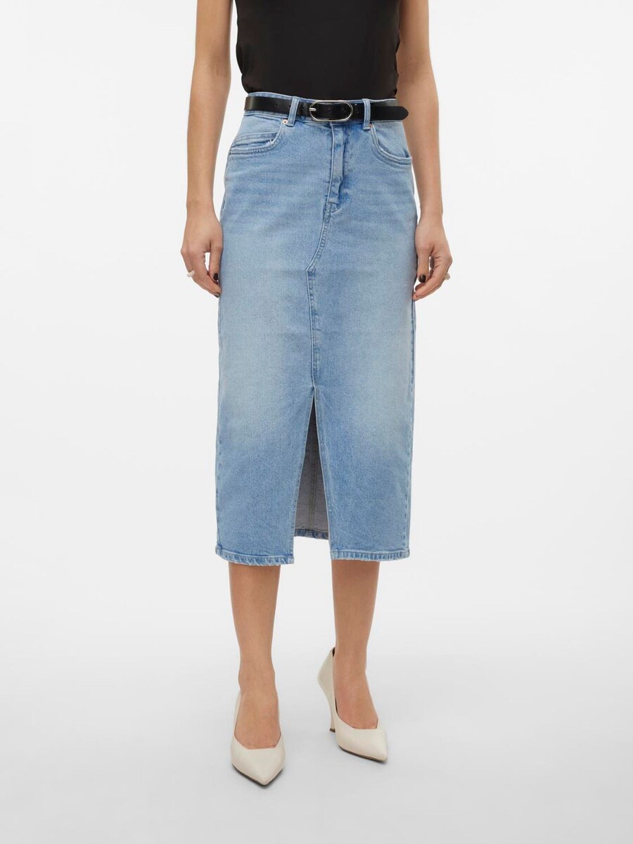 High Waisted Denim Midi Skirt angle 4
